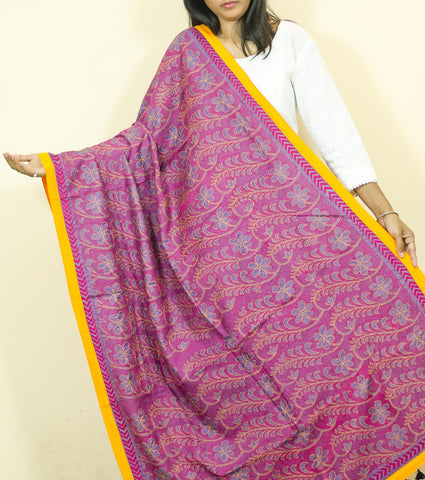 "All So Purple" Floral Kantha Work Pure Silk Dupatta