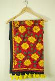 Yellow Embroidered Flowers Pure Silk Dupatta