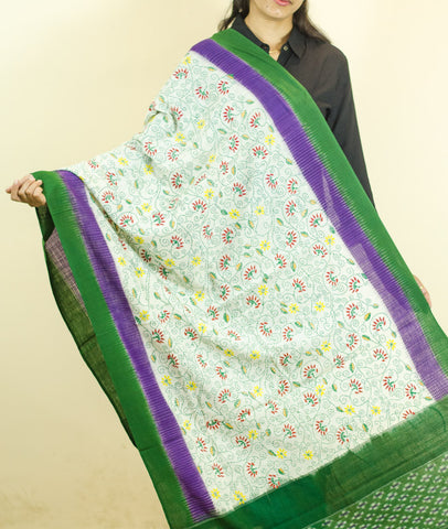 Ikkat Cotton Hand Embroidered Dupatta