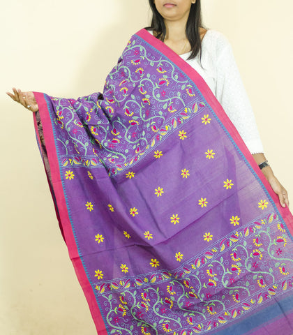 Floral Purple Puneri Cotton Dupatta