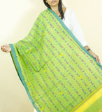 Green Puneri Kantha Thread Work Cotton Dupatta