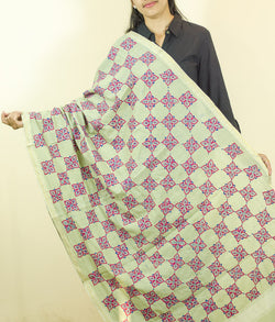 Floral Chess Board Silk Dupatta
