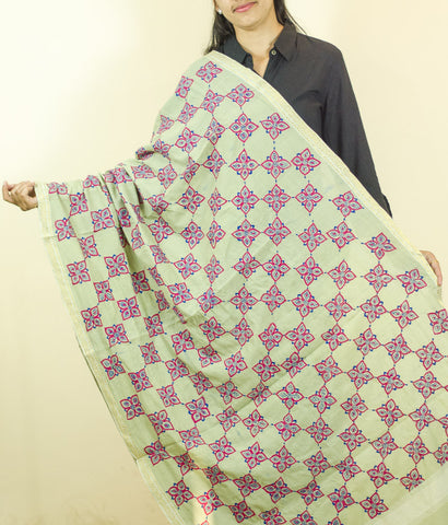 Floral Chess Board Silk Dupatta