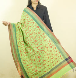 Red Buds on Green Embroidered Puneri Cotton Dupatta