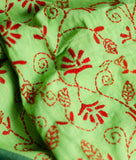 Red Buds on Green Embroidered Puneri Cotton Dupatta
