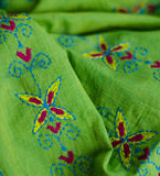 Green Puneri Kantha Thread Work Cotton Dupatta