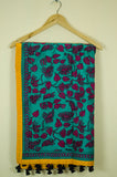 Pink and Sea Green Pure Silk Floral Embroidered Dupatta
