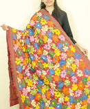 Multicolour Floral Work Pure Silk Dupatta