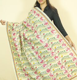 Multicoloured Floral Pure Silk Dupatta