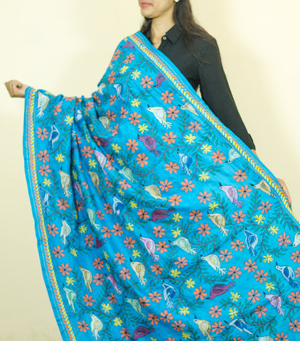Pure Silk Floral Bird Fusion dupatta